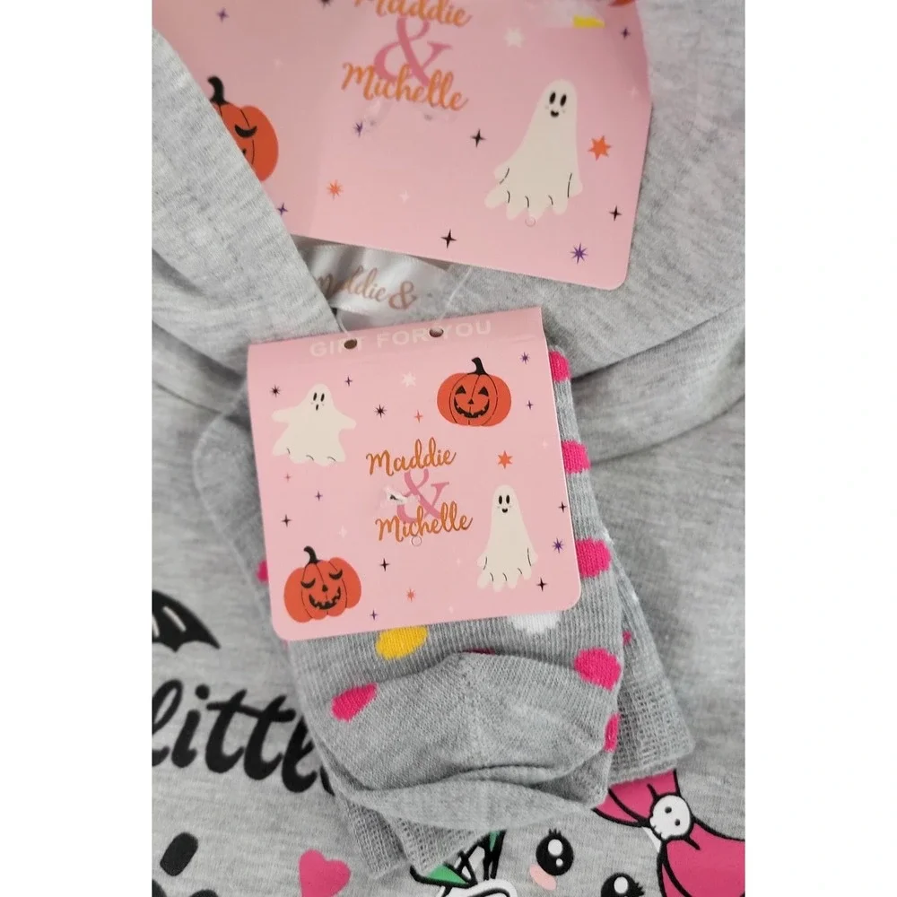 Maddie Michelle Little Miss BOOtiful Gray Kids Hoodie With  Socks 5 NWT